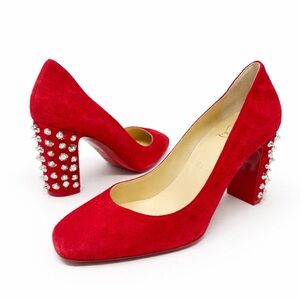 Christian Louboutin Donna Stud Spike Suede Block Heel Pumps Womens Size EU 36.5